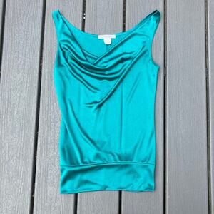 Vintage Y2K teal cowl neck satin tank top, 2000s
